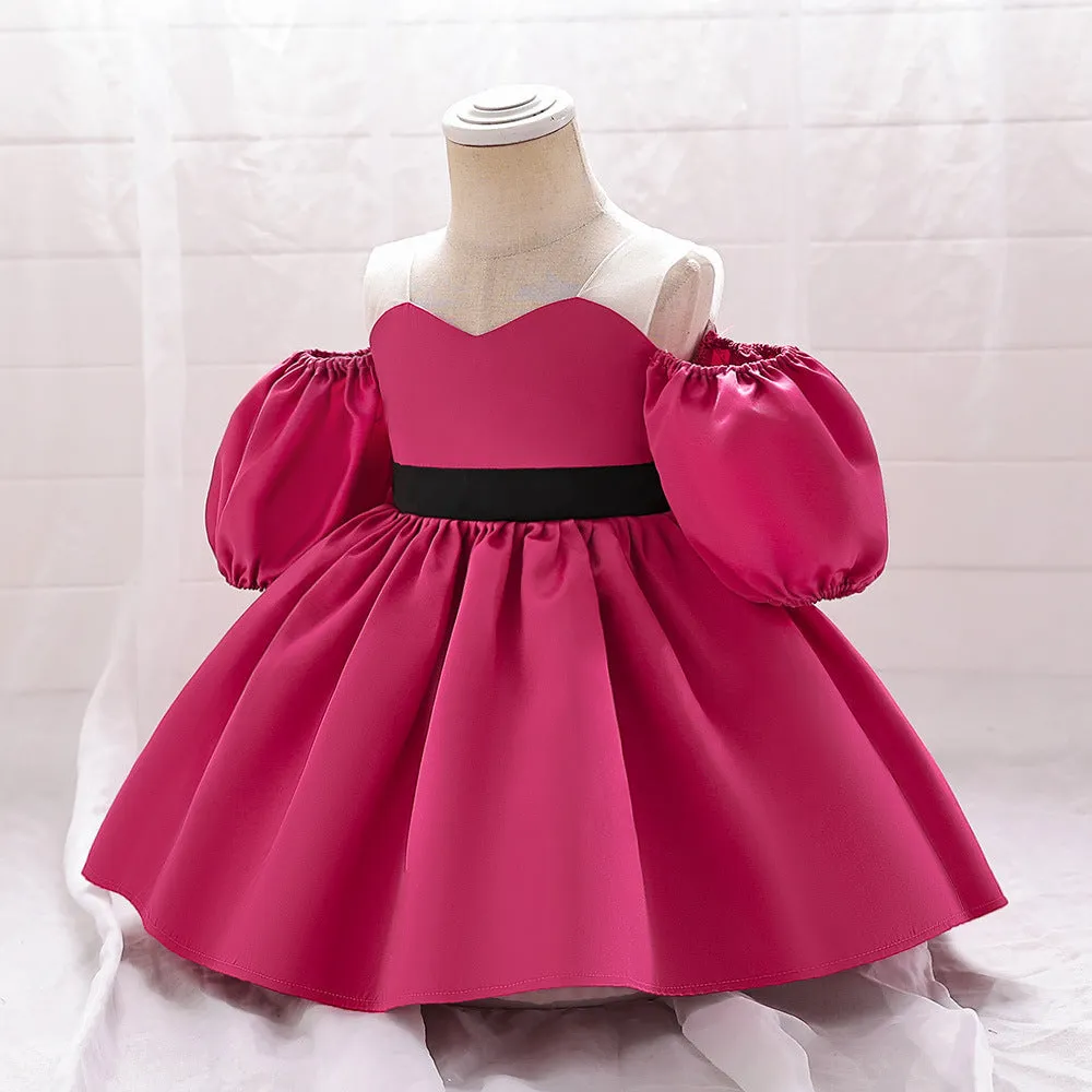 Ball Gown Off-the-Shoulder Short Sleeves Satin Christmas Dresses with Belt sold by Lavetir product image thumbnail 5