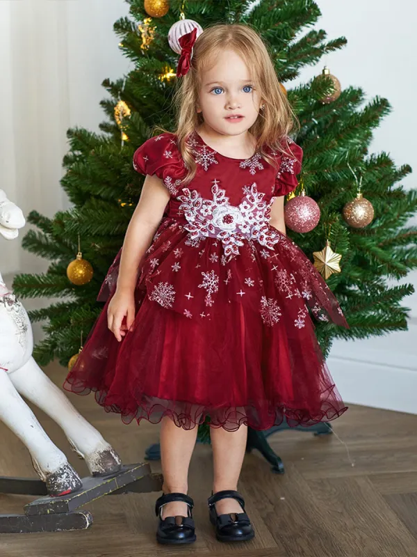 Ball Gown Scoop Short Sleeves Tea-Length Christmas Dresses with Appliques & Beading sold by Lavetir