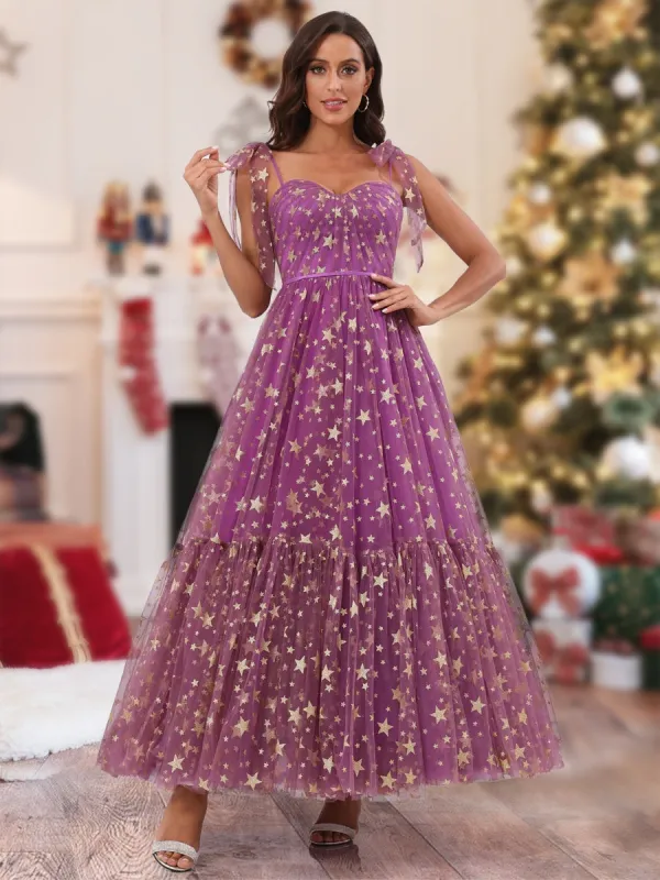 A-Line/Princess Spaghetti Straps Long Christmas Dresses with Ruffles sold by Lavetir