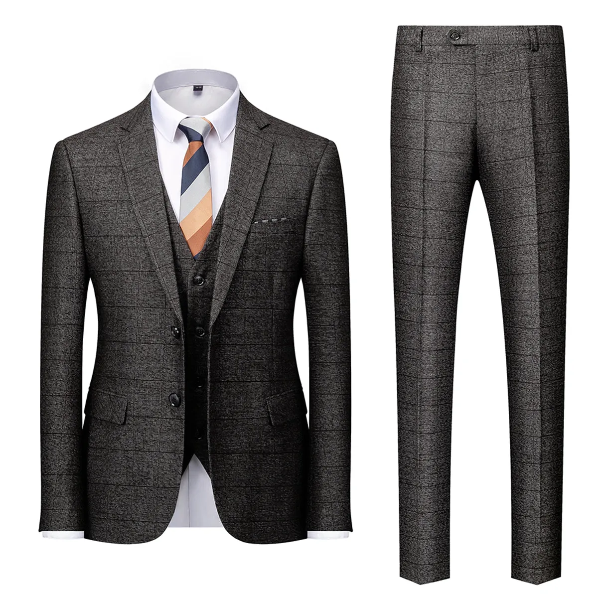 Tailored Fit Single Breasted Two-buttons 3 Pieces Plaid Men's Wedding Suits sold by Lavetir product image thumbnail 2