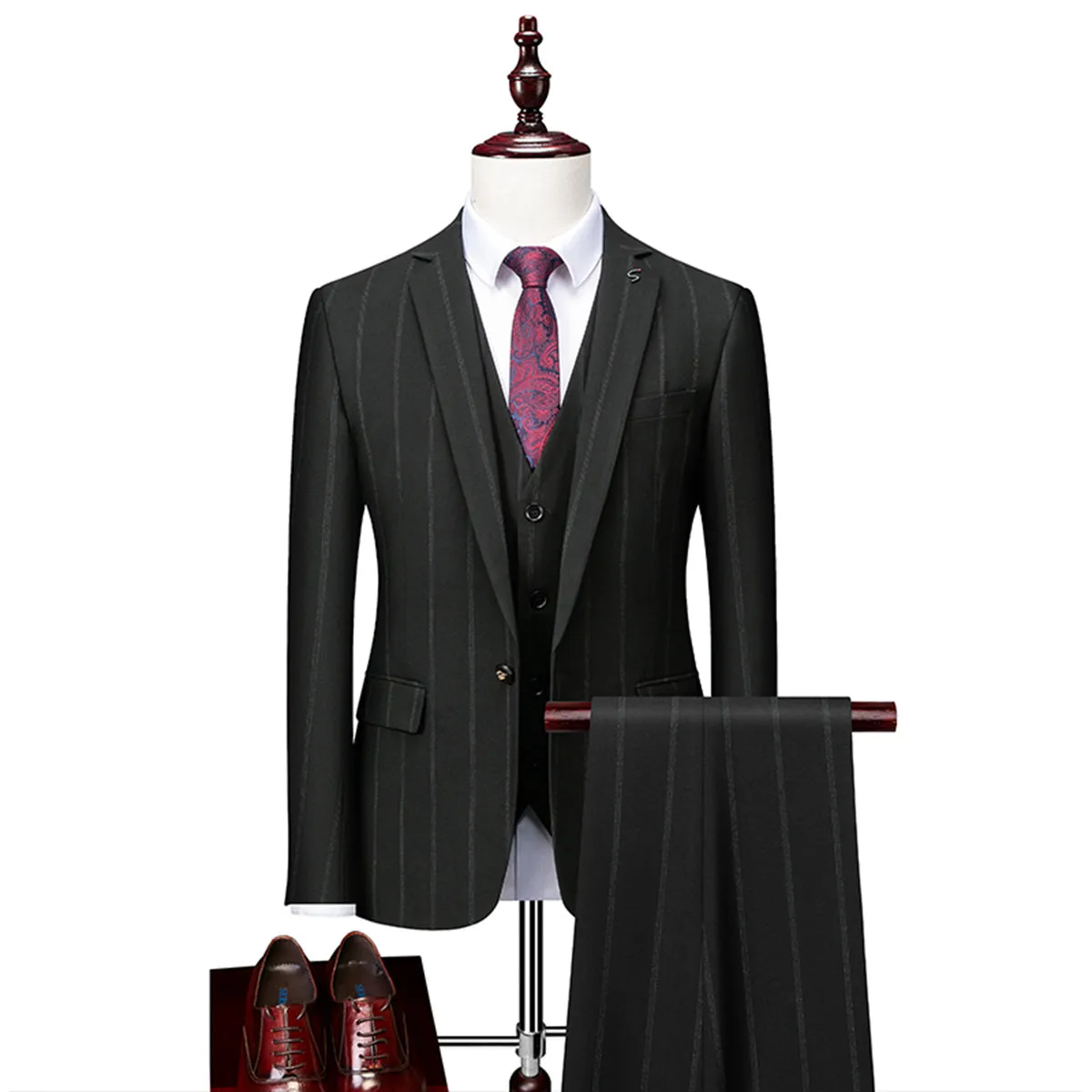 Tailored Fit Single Breasted One-button 3 Pieces Striped Men's Wedding Suits sold by Lavetir product image thumbnail 2