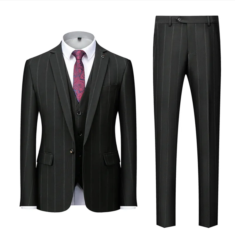 Tailored Fit Single Breasted One-button 3 Pieces Striped Men's Wedding Suits sold by Lavetir