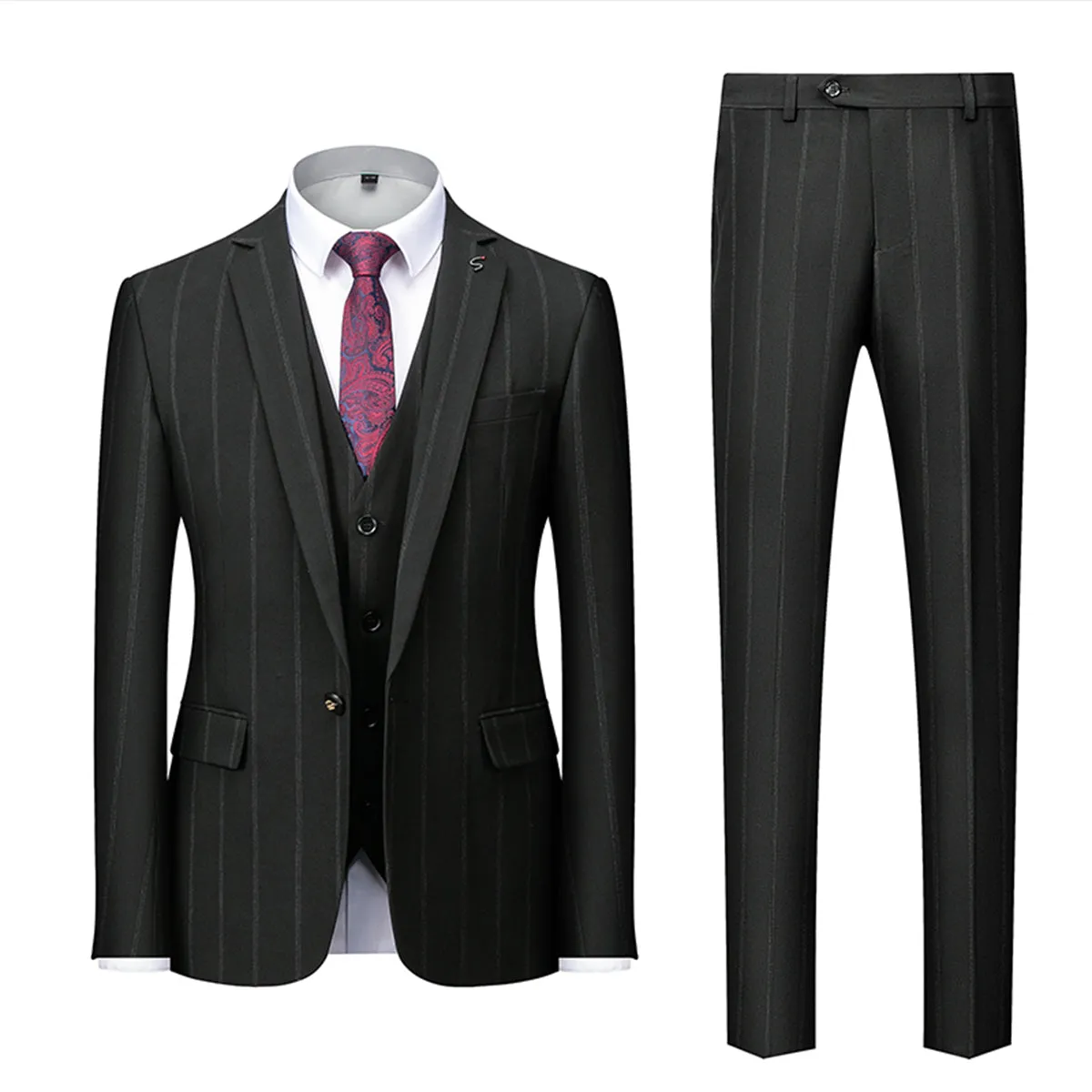 Tailored Fit Single Breasted One-button 3 Pieces Striped Men's Wedding Suits sold by Lavetir