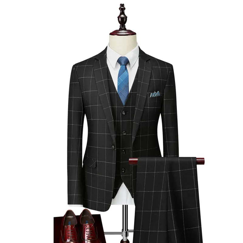 Tailored Fit Single Breasted One-button 3 Pieces Plaid Men's Wedding Suits sold by Lavetir