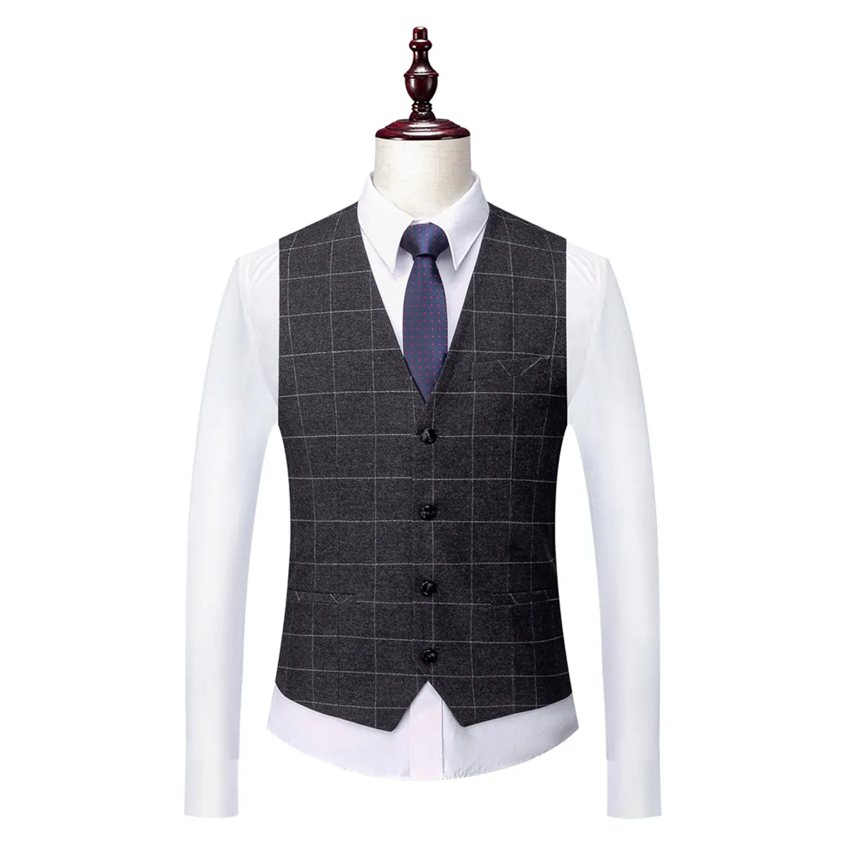 Tailored Fit Single Breasted Two-buttons 3 Pieces Plaid Men's Wedding Suits sold by Lavetir product image thumbnail 5