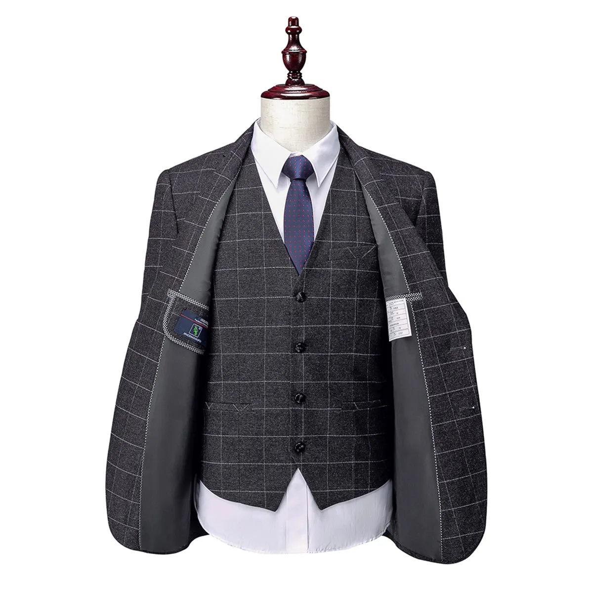Tailored Fit Single Breasted Two-buttons 3 Pieces Plaid Men's Wedding Suits sold by Lavetir product image thumbnail 3