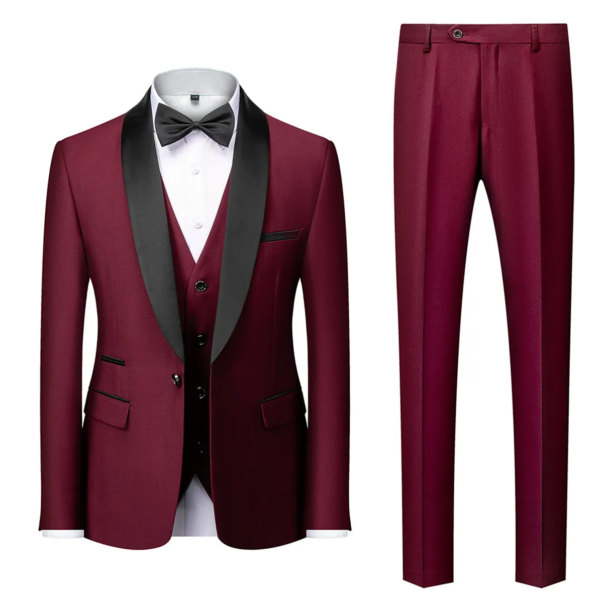 Tailored Fit Single Breasted One-button 3 Pieces Solid Colored Men's Wedding Suits sold by Lavetir product image thumbnail 2