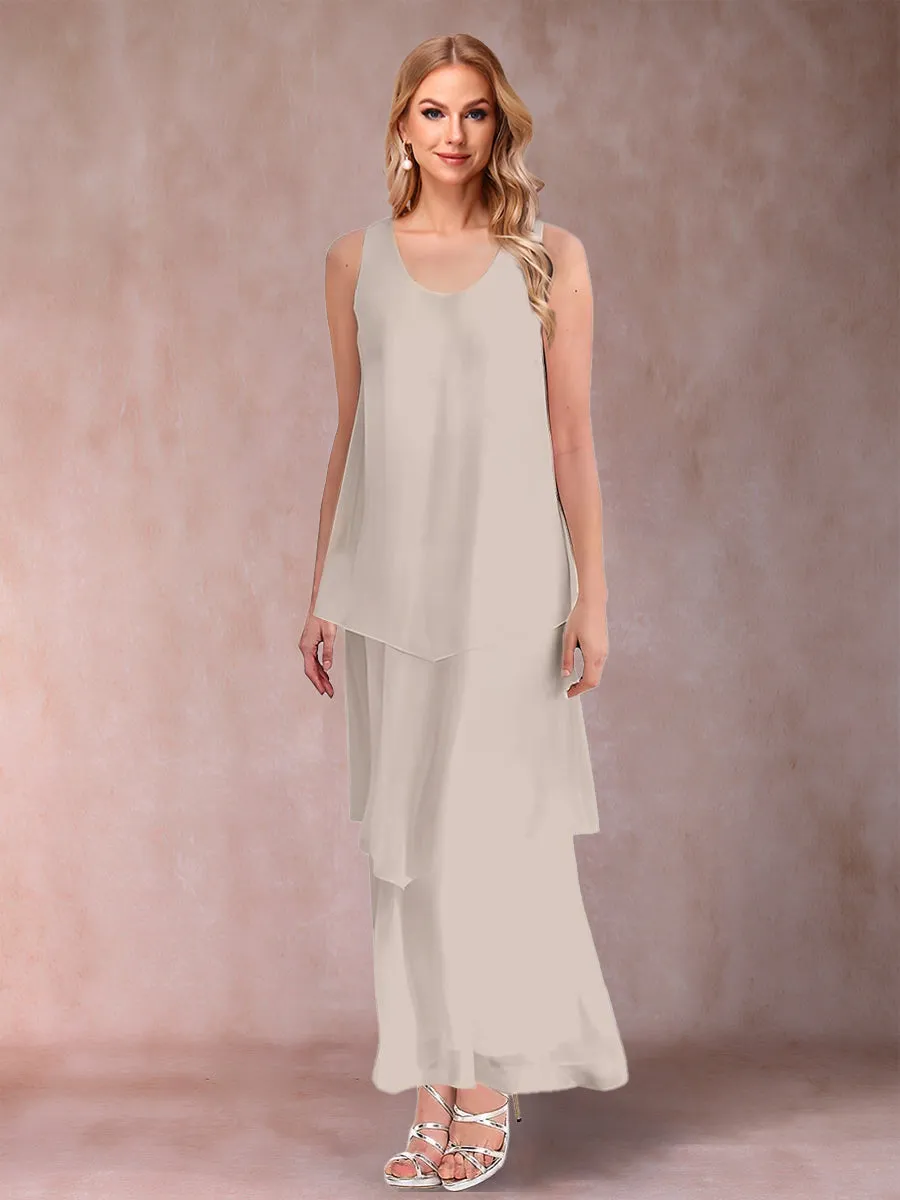 A-Line Chiffon Scoop 3/4 Sleeves 3 Pieces with Ruffles & Jacket sold by Lavetir product image thumbnail 3