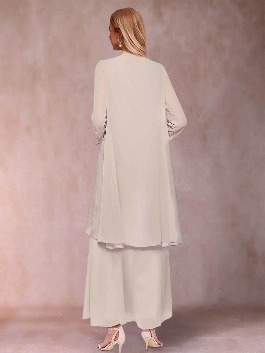 A-Line Chiffon Scoop 3/4 Sleeves 3 Pieces with Ruffles & Jacket sold by Lavetir product image thumbnail 2