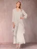 A-Line Chiffon Scoop 3/4 Sleeves 3 Pieces with Ruffles & Jacket sold by Lavetir