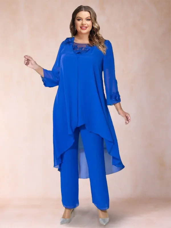 Chiffon Scoop 3/4 Sleeves 3 Pieces Pantsuits with Applique & Jacket sold by Lavetir