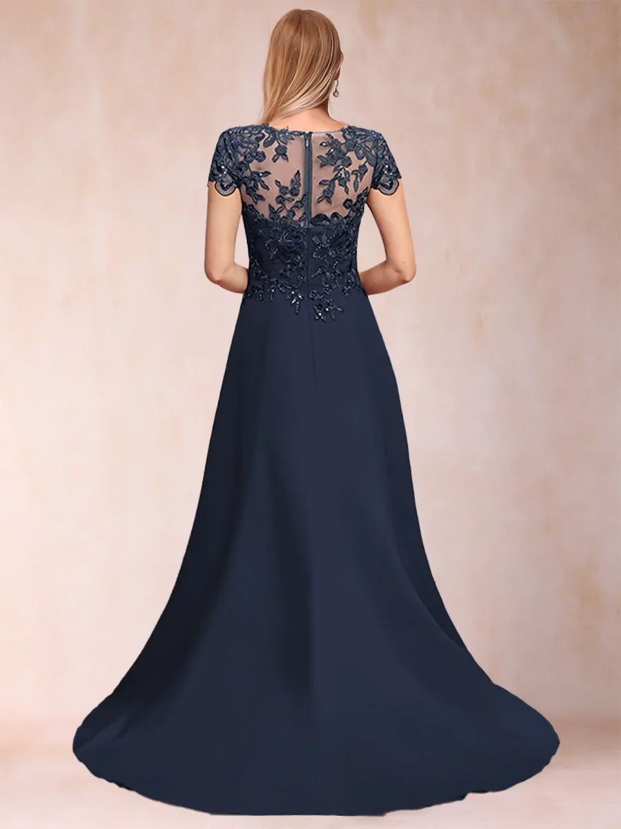 A Line Chiffon Scoop Short Sleeves Mother of the Bride Dresses with Applique & Ruffles sold by Lavetir product image thumbnail 2