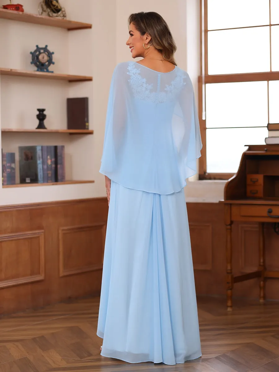 A-Line/Princess V-Neck Appliques Ruched Mother of the Bride Dresses with Cape sold by Lavetir product image thumbnail 2