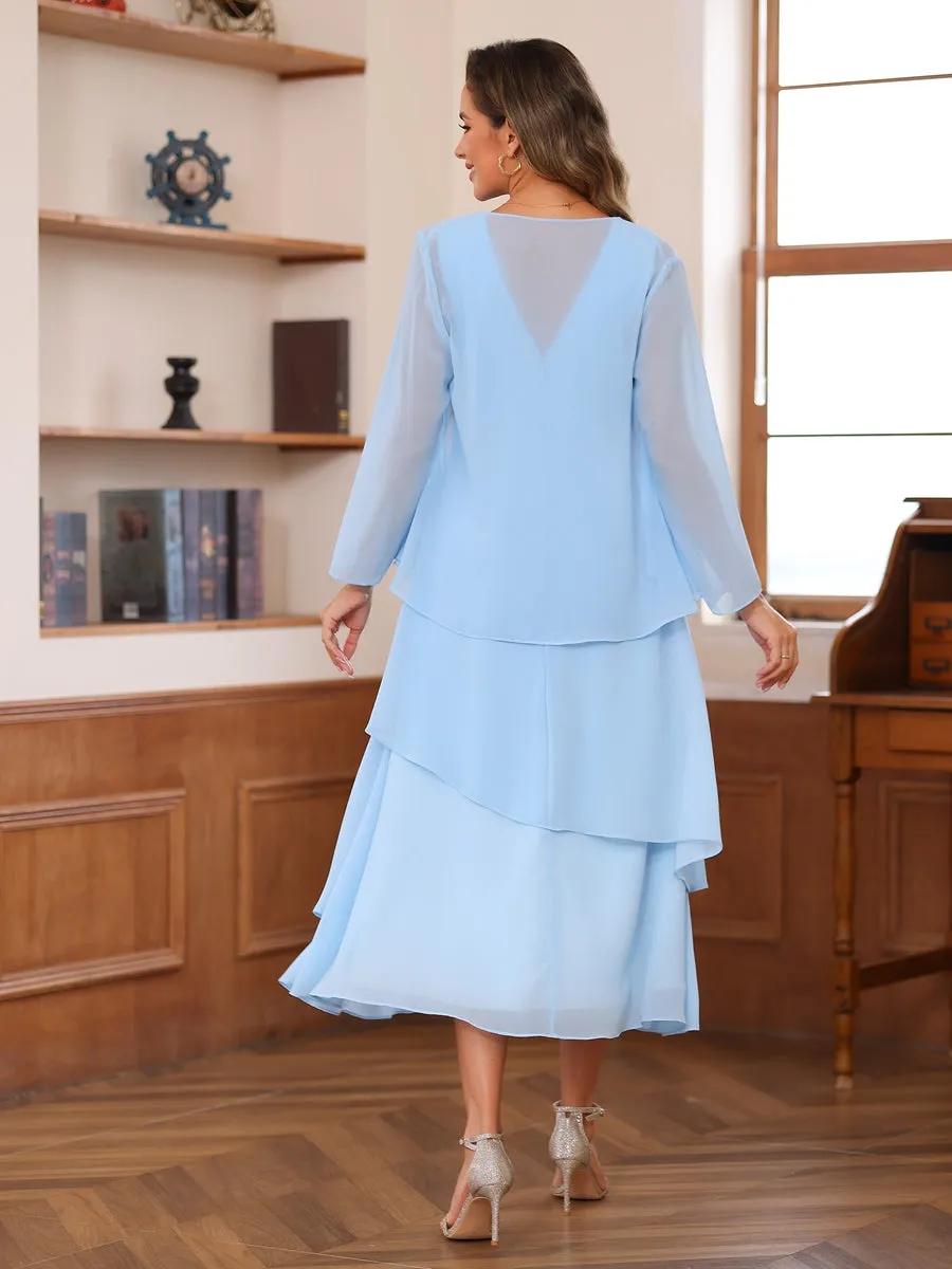 A-Line/Princess Scoop Two Pieces Tiered Mother of the Bride Dresses with Jacket sold by Lavetir product image thumbnail 2