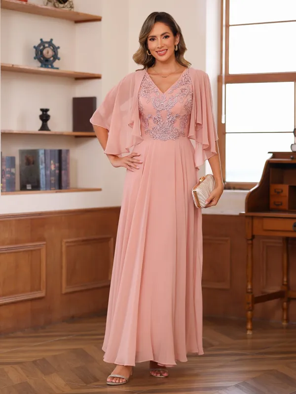 A-Line/Princess V-Neck Appliques Chiffon Mother of the Bride Dresses with Jacket sold by Lavetir