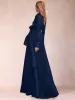 A-Line Chiffon V-Neck Long Sleeves 2 Pieces Mother of the Bride Dresses with Belt & Ruffles sold by Lavetir