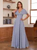 A-Line/Princess V-Neck Short Sleeves Ruched Mother of the Bride Dresses sold by Lavetir