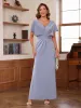 Sheath/Column V-Neck Short Sleeves Ruched Mother of the Bride Dresses sold by Lavetir
