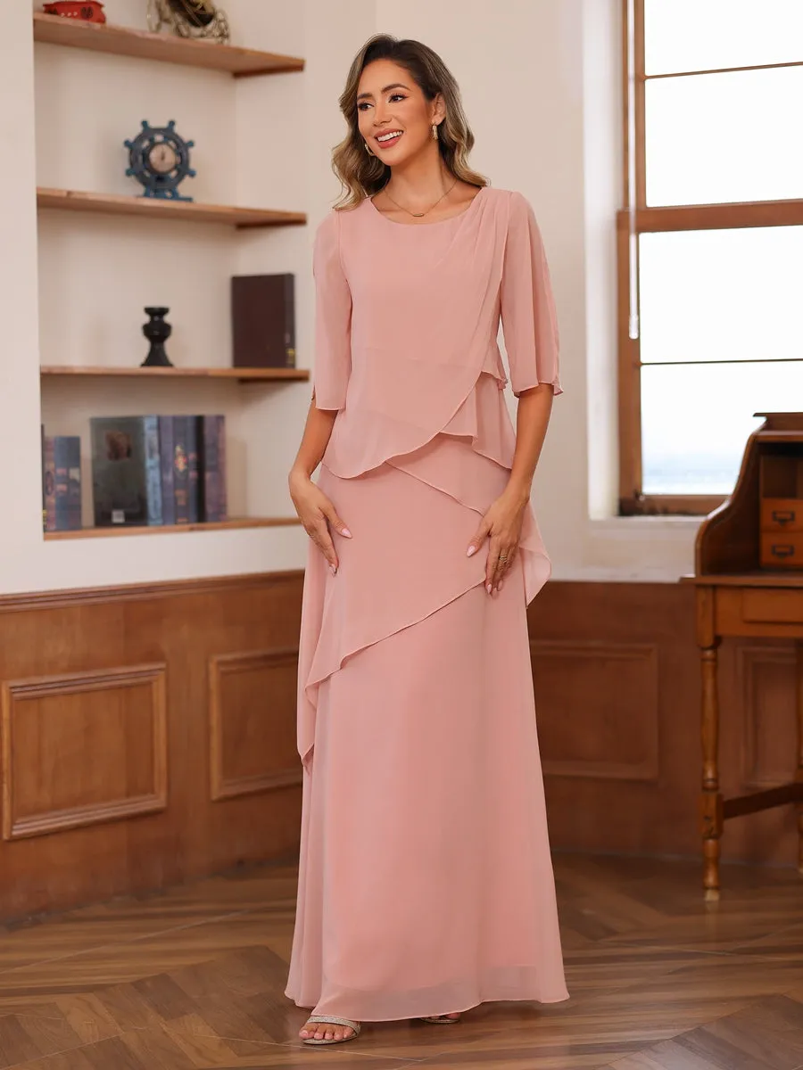 A-Line/Princess Scoop Short Sleeves Tiered Chiffon Mother of the Bride Dresses sold by Lavetir product image thumbnail 4