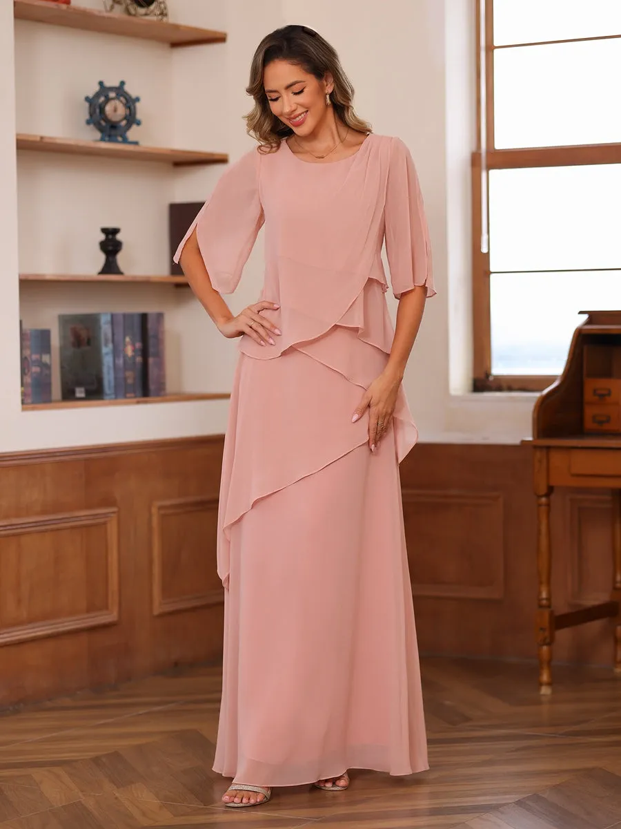 A-Line/Princess Scoop Short Sleeves Tiered Chiffon Mother of the Bride Dresses sold by Lavetir product image thumbnail 3