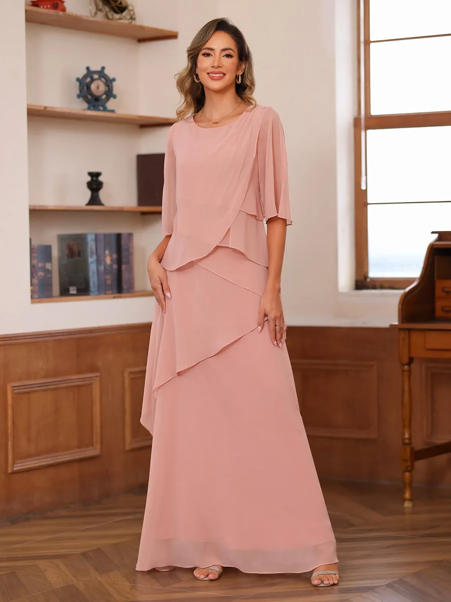 A-Line/Princess Scoop Short Sleeves Tiered Chiffon Mother of the Bride Dresses sold by Lavetir product image thumbnail 5