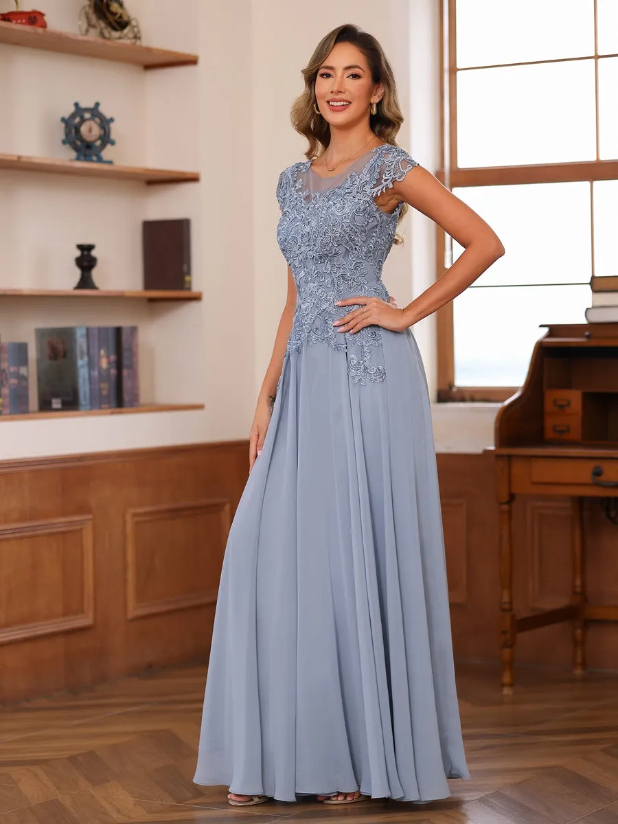 A-Line/Princess Scoop Short Sleeves Chiffon Mother of the Bride Dresses with Applique sold by Lavetir product image thumbnail 5