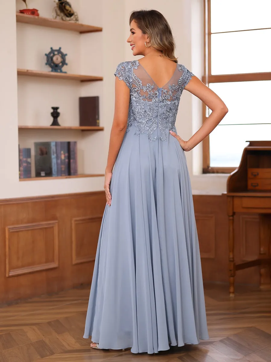 A-Line/Princess Scoop Short Sleeves Chiffon Mother of the Bride Dresses with Applique sold by Lavetir product image thumbnail 2