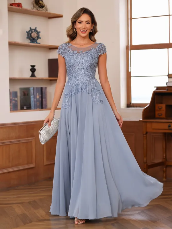 A-Line/Princess Scoop Short Sleeves Chiffon Mother of the Bride Dresses with Applique sold by Lavetir