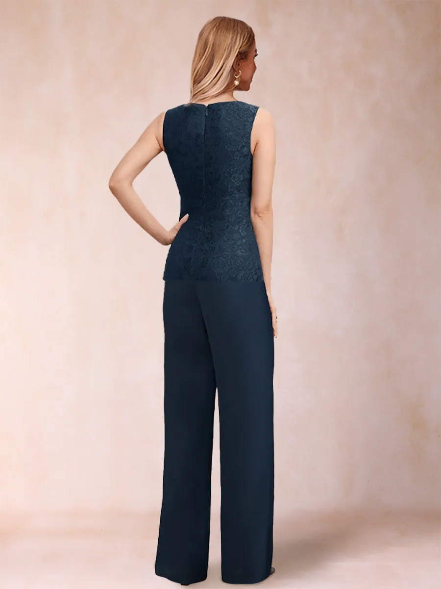Chiffon Scoop Long Sleeves 3 Pieces Pantsuits with Applique & Jacket sold by Lavetir product image thumbnail 4