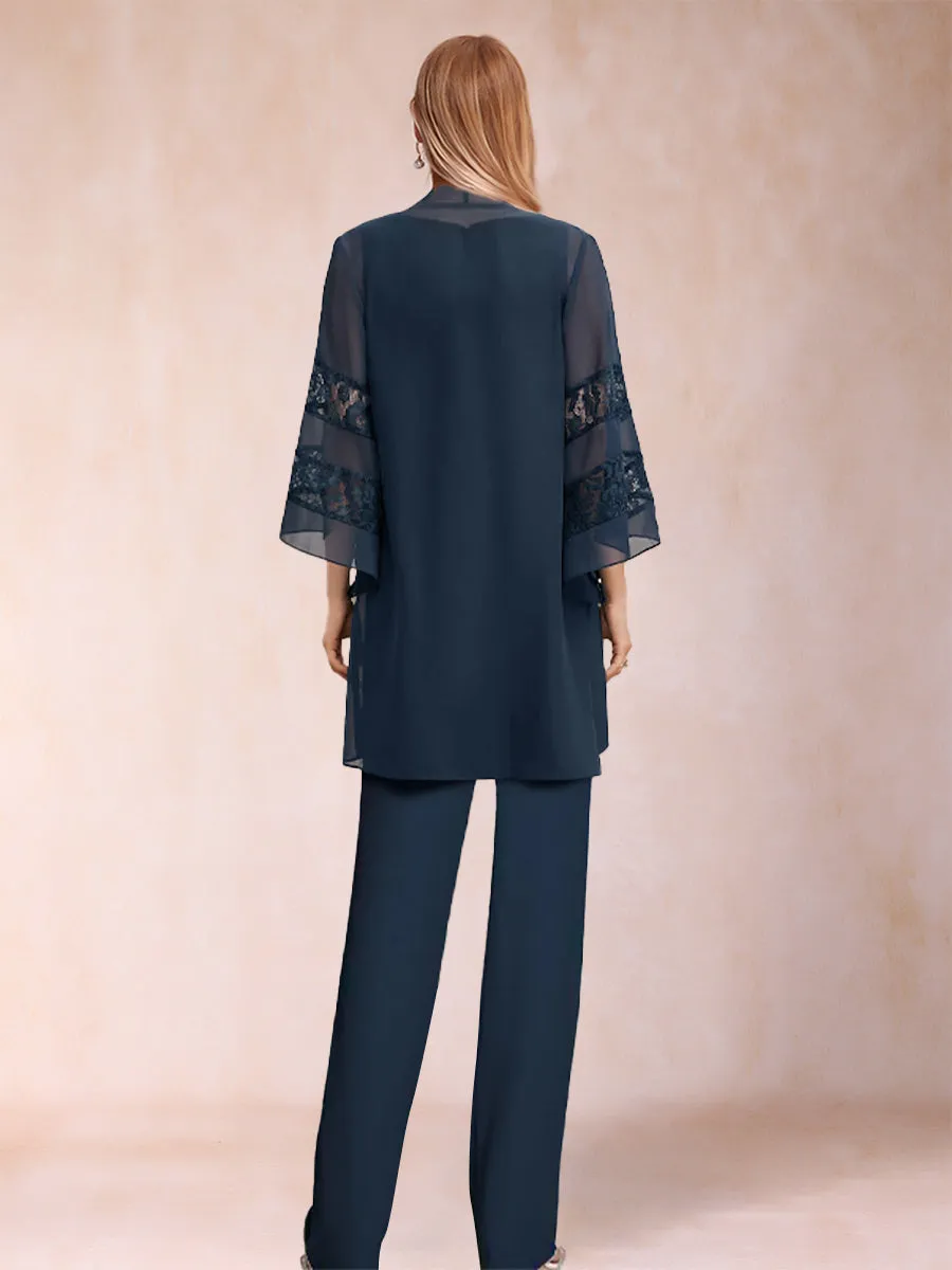 Chiffon Scoop Long Sleeves 3 Pieces Pantsuits with Applique & Jacket sold by Lavetir product image thumbnail 2