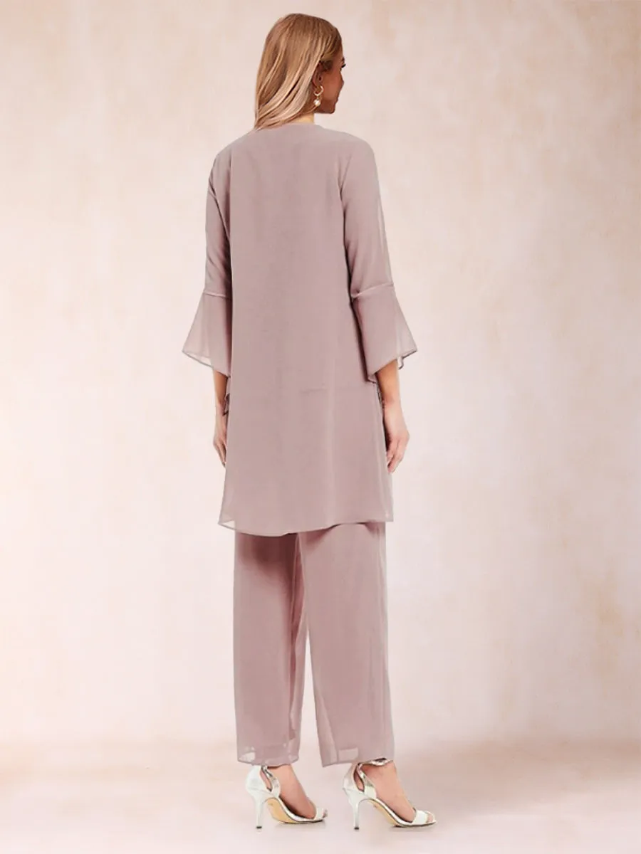 Chiffon Scoop Long Sleeves 3 Pieces Pantsuits with Applique & Jacket sold by Lavetir product image thumbnail 2