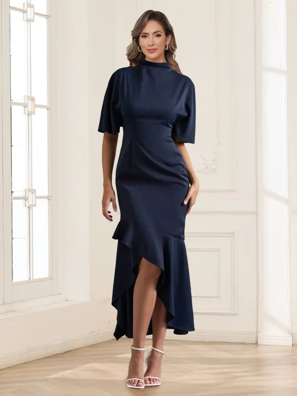 Sheath/Column High-Neck Flutter Sleeves Asymmetrical Mother of the Bride Dresses sold by Lavetir