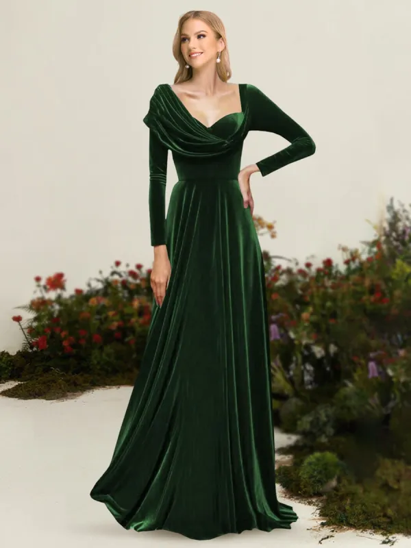 A-Line/Princess Asymmetrical Long Sleeves Pleated Velvet Mother Of the Bride Dresses sold by Lavetir