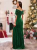 Sheath/Column Off-the-Shoulder Velvet Christmas Dresses with Ruffles & Split Side sold by Lavetir