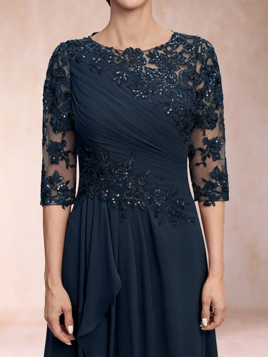 A Line Chiffon Scoop 3/4 Sleeves Mother of the Bride Dresses with Applique & Ruched sold by Lavetir product image thumbnail 5