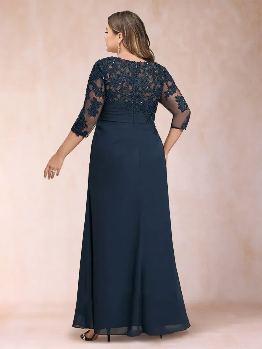 Sheath/Column Scoop 3/4 Sleeves Plus Size Mother of the Bride Dresses with Applique sold by Lavetir product image thumbnail 2