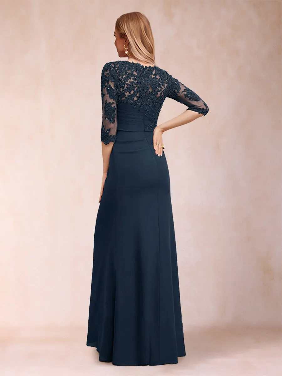 Sheath/Column Scoop 3/4 Sleeves Ruched Mother of the Bride Dresses with Applique sold by Lavetir product image thumbnail 2