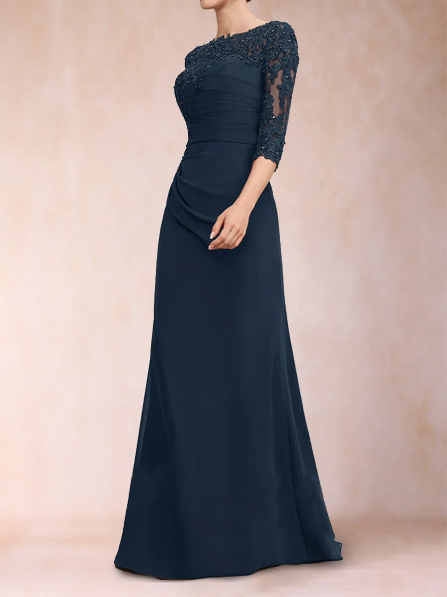 Sheath/Column Scoop 3/4 Sleeves Ruched Mother of the Bride Dresses with Applique sold by Lavetir product image thumbnail 4