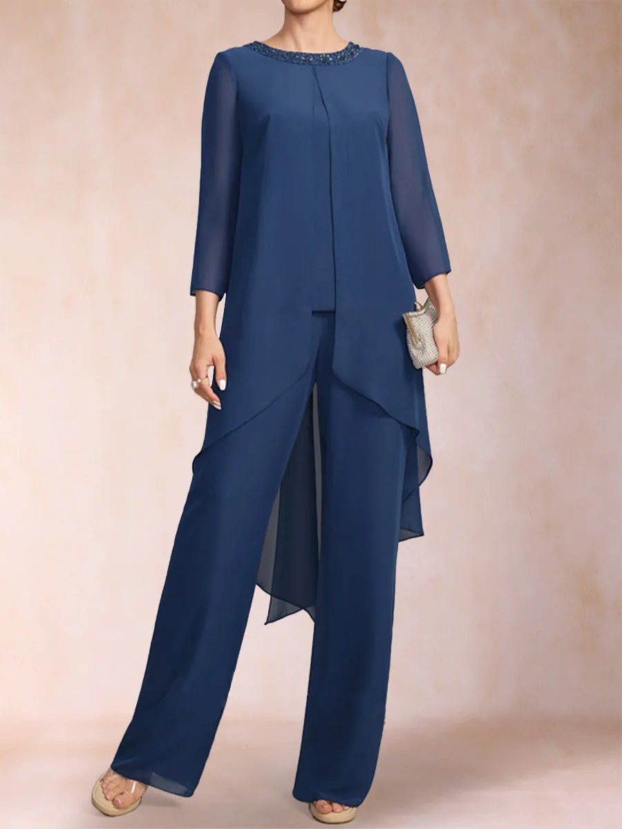 Chiffon Scoop Long Sleeves 3 Pieces Pantsuits with Rhinestone & Jacket sold by Lavetir product image thumbnail 5