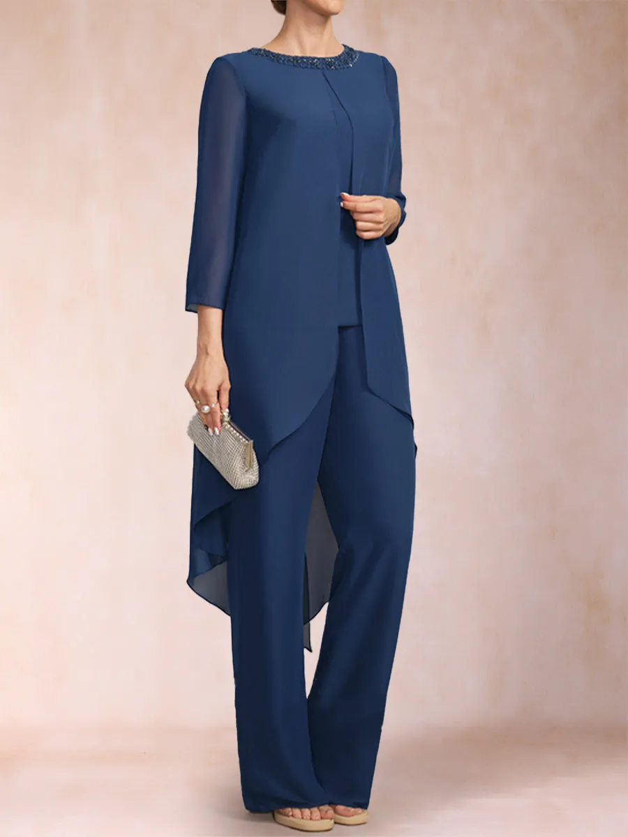 Chiffon Scoop Long Sleeves 3 Pieces Pantsuits with Rhinestone & Jacket sold by Lavetir product image thumbnail 3