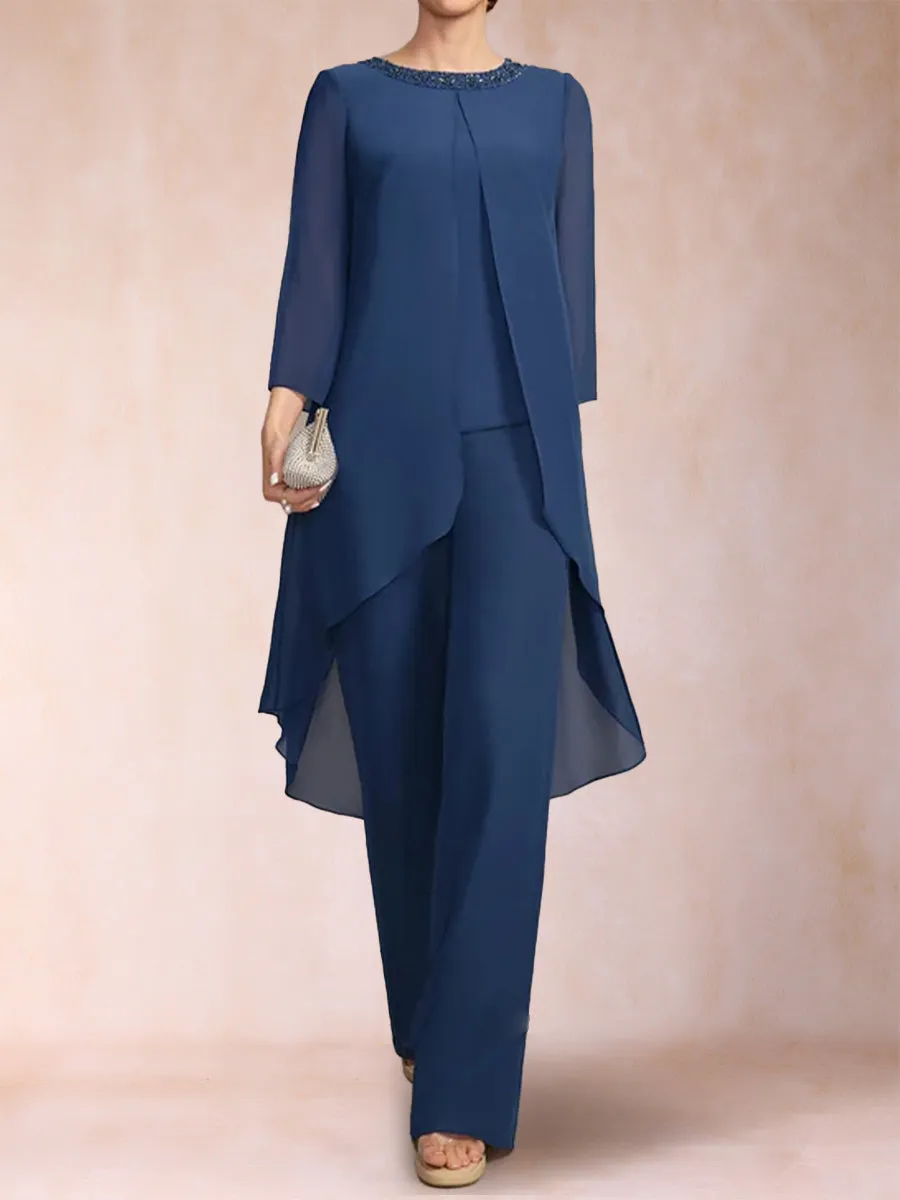 Chiffon Scoop Long Sleeves 3 Pieces Pantsuits with Rhinestone & Jacket sold by Lavetir product image thumbnail 4