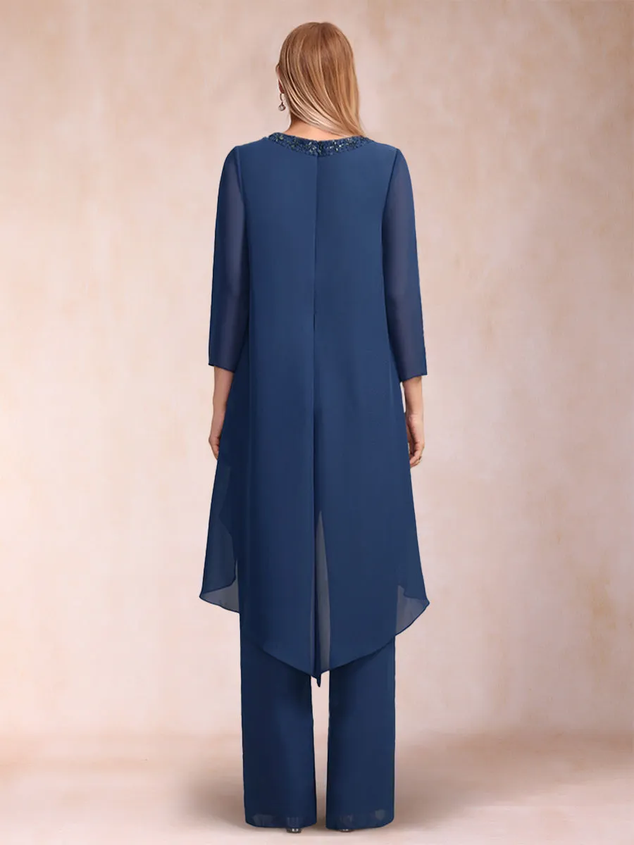 Chiffon Scoop Long Sleeves 3 Pieces Pantsuits with Rhinestone & Jacket sold by Lavetir product image thumbnail 2