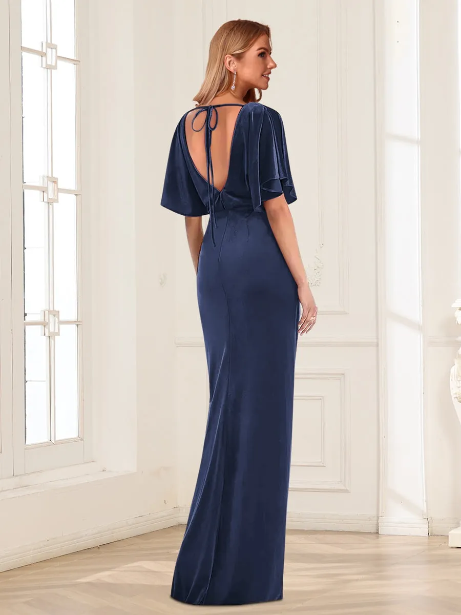 Sheath/Column V-Neck Short Sleeves Ruched Mother of the Bride Dresses sold by Lavetir product image thumbnail 2