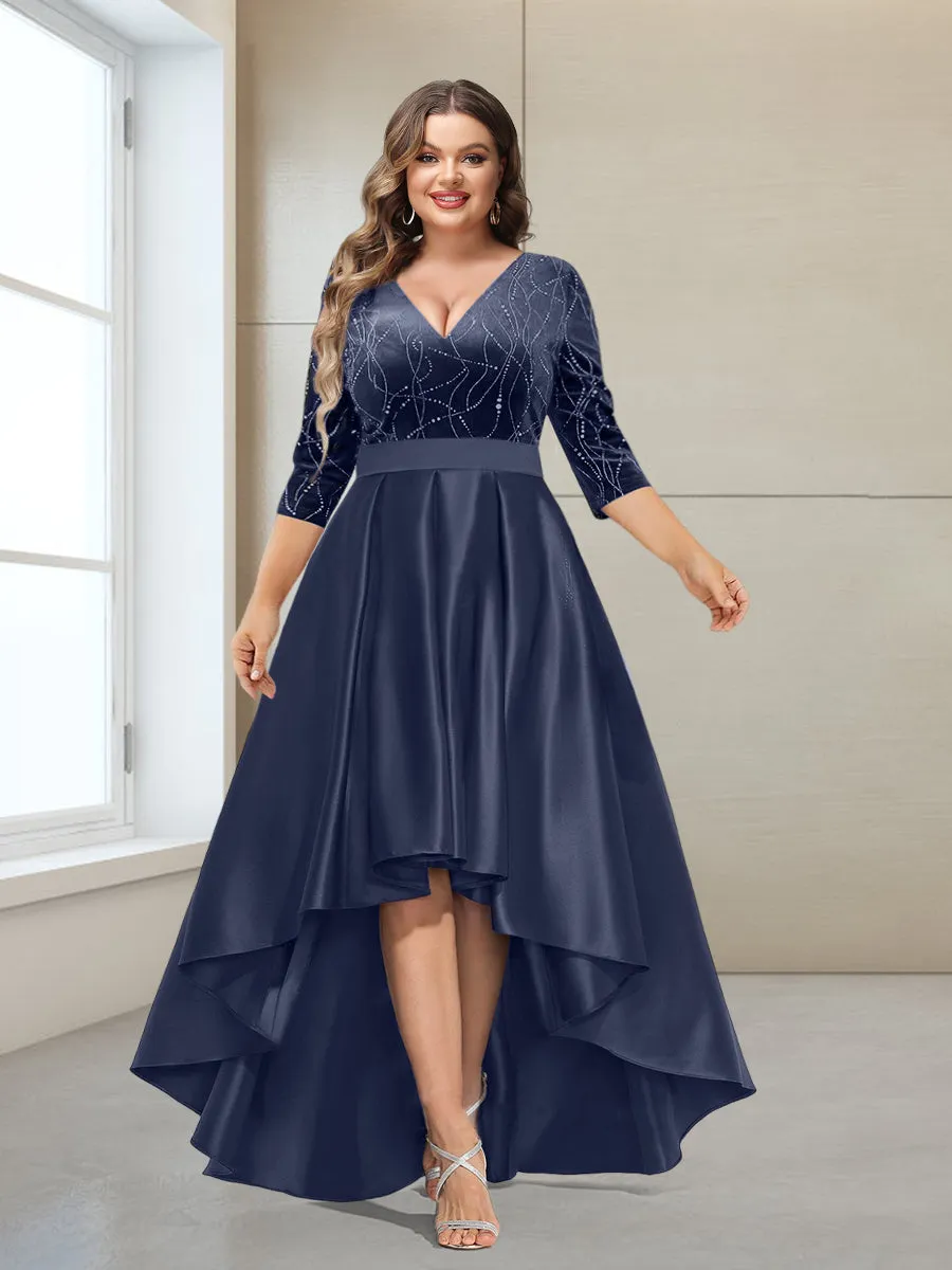 A-Line/Princess V-Neck 3/4 Sleeves Plus size Mother of the Bride Dresses with Beading sold by Lavetir