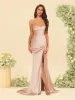Trumpet/Mermaid Spaghetti Straps Ruched Split Side Bridesmaid Dresses sold by Lavetir