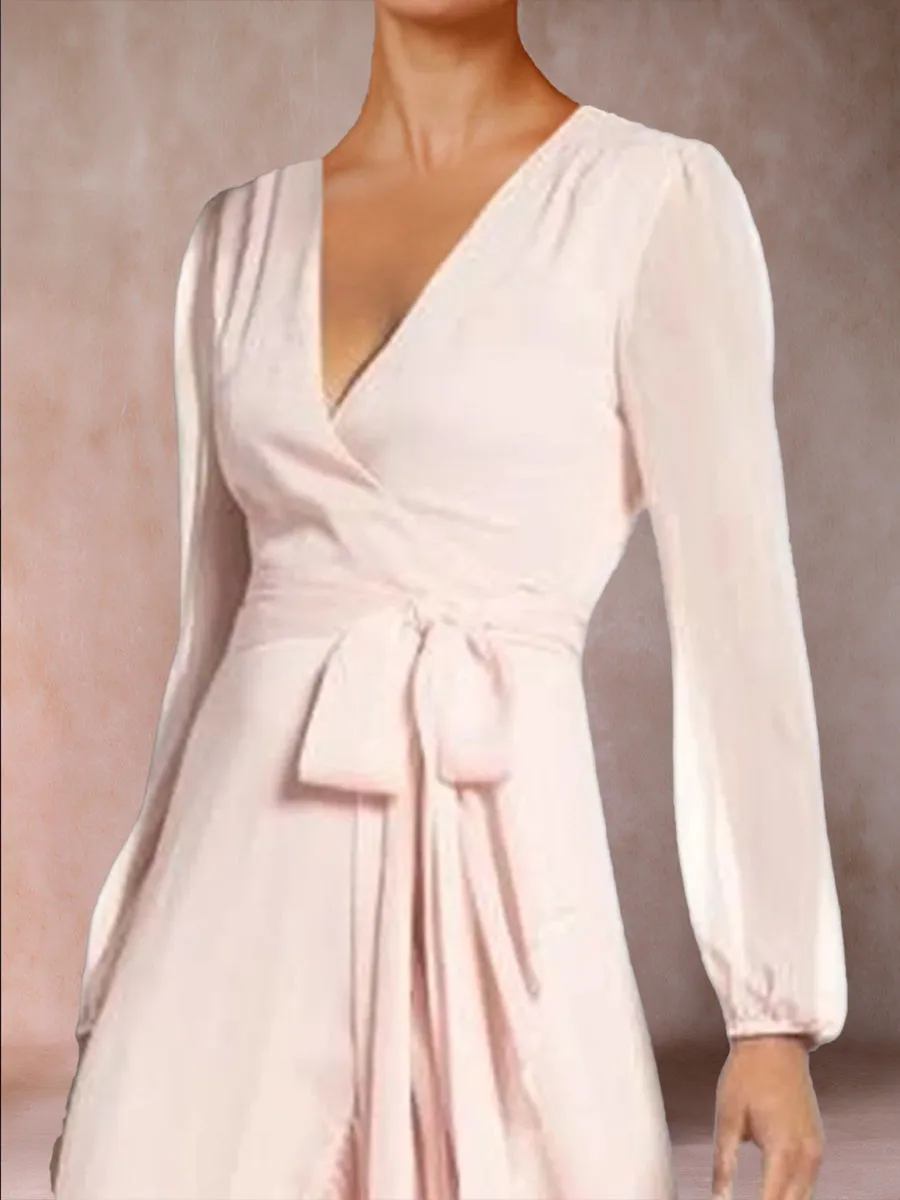 A-Line/Princess V-Neck Long Sleeves Mother of the Bride Dresses with Ruffles sold by Lavetir product image thumbnail 2