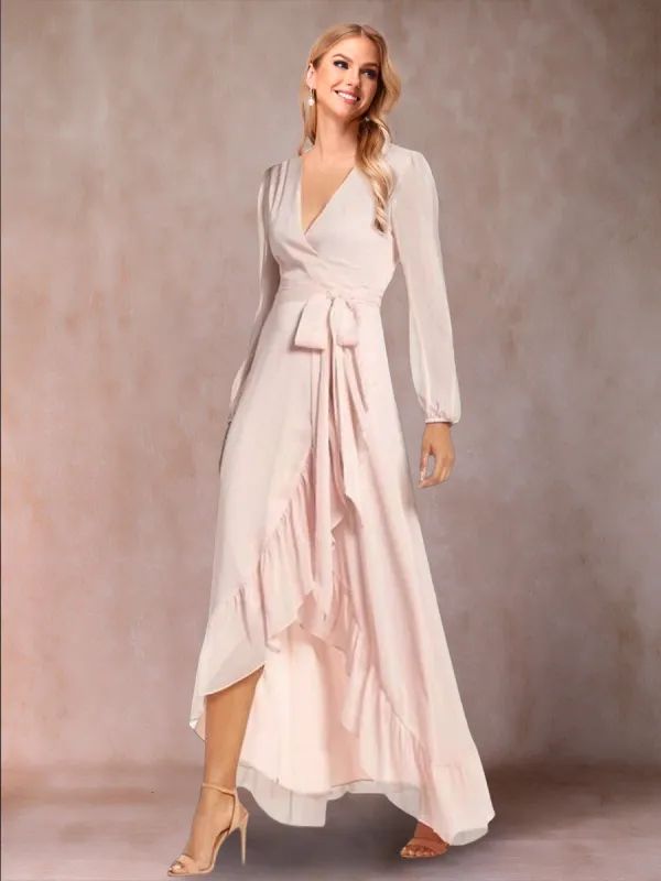 A-Line/Princess V-Neck Long Sleeves Mother of the Bride Dresses with Ruffles sold by Lavetir