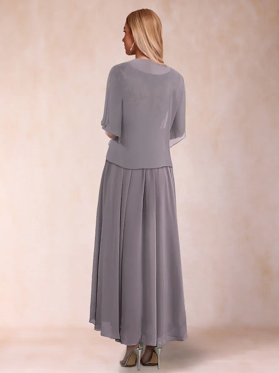 A-Line/Princess V-Neck Short Sleeves 2 Pieces Mother of the Bride Dress with Applique & Jacket sold by Lavetir product image thumbnail 2