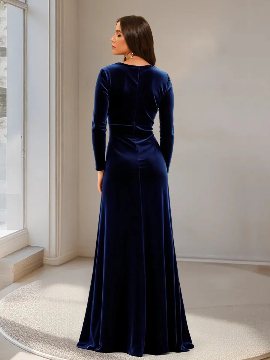 Sheath/Column V-Neck Long Sleeves Velvet Evening Dresses with Split Side sold by Lavetir product image thumbnail 2