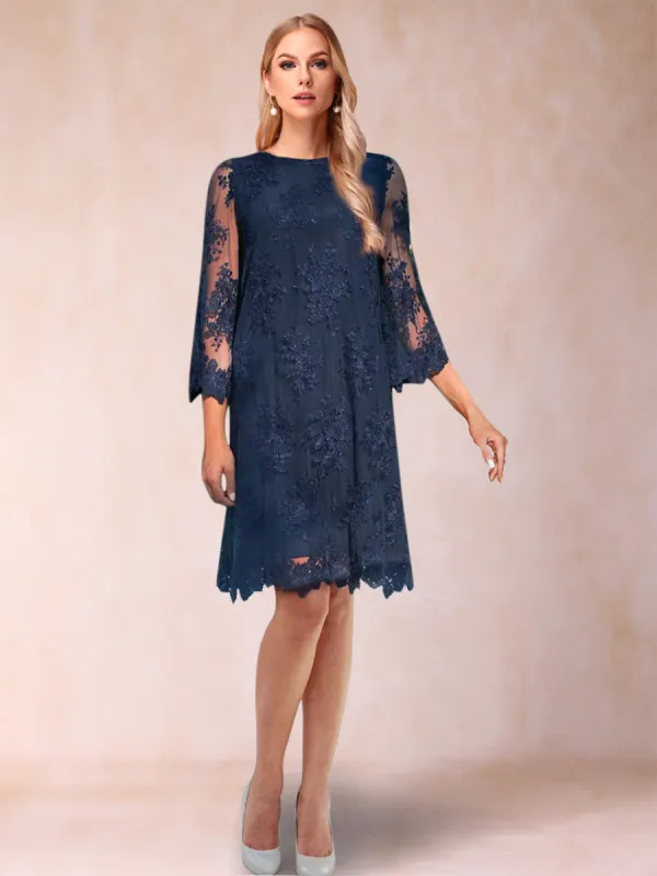 Sheath/Column Scoop 3/4 Sleeves Mother of the Bride Dresses with Applique sold by Lavetir
